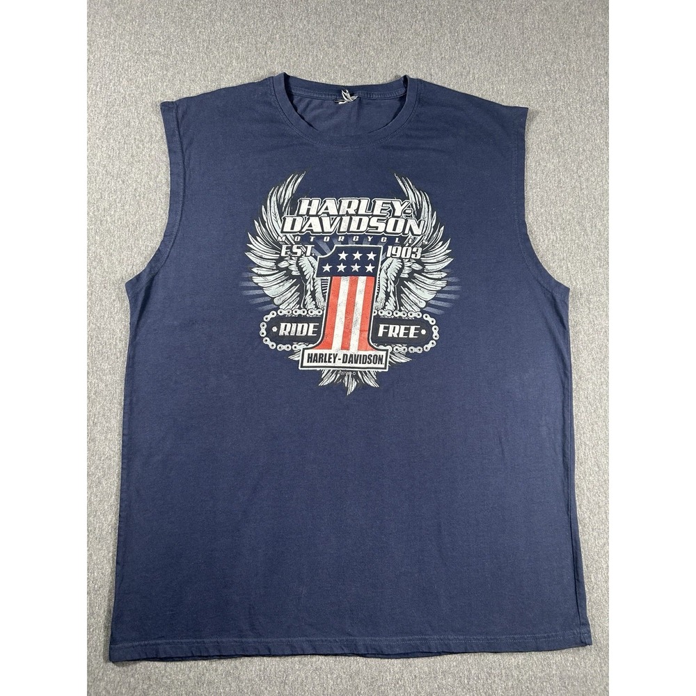 Harley-Davidson Pomona Valley Montclair CA Navy‎ Blue Muscle Tank Top